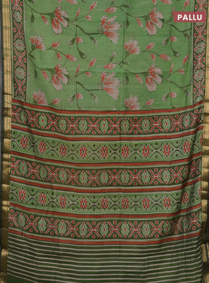 Semi maheshwari cotton saree green and sap green with allover floral prints and zari woven border