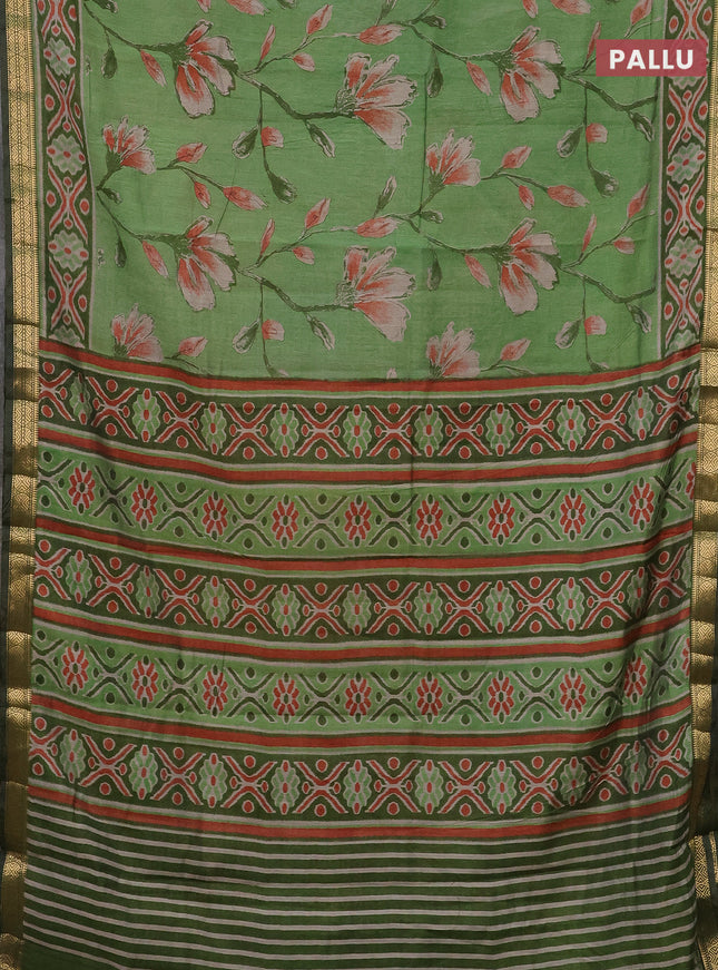 Semi maheshwari cotton saree green and sap green with allover floral prints and zari woven border