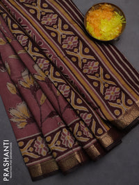 Semi maheshwari cotton saree pastel pink and maroon with allover floral prints and zari woven border