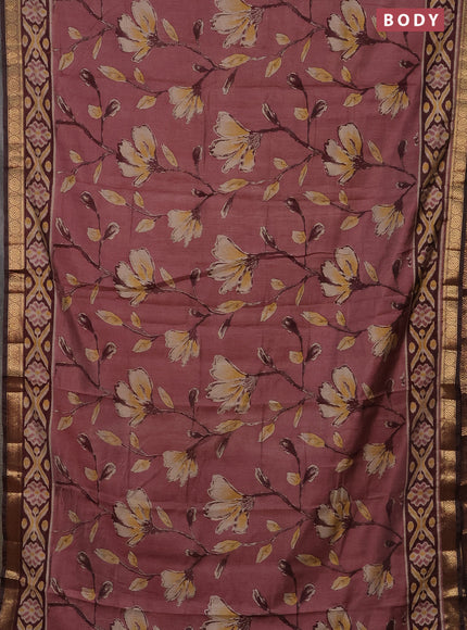 Semi maheshwari cotton saree pastel pink and maroon with allover floral prints and zari woven border