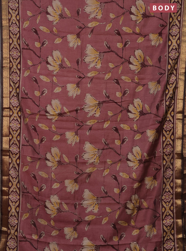 Semi maheshwari cotton saree pastel pink and maroon with allover floral prints and zari woven border
