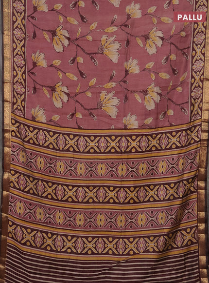 Semi maheshwari cotton saree pastel pink and maroon with allover floral prints and zari woven border