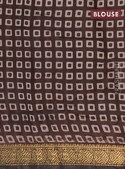 Semi maheshwari cotton saree bluish grey and coffee brown with allover floral prints and zari woven border