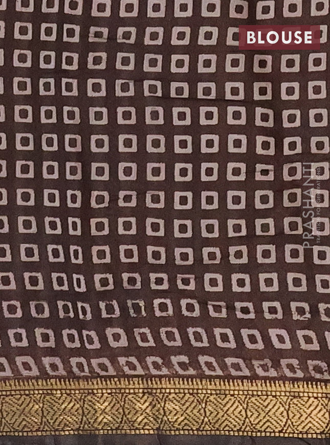 Semi maheshwari cotton saree bluish grey and coffee brown with allover floral prints and zari woven border