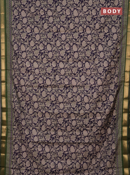 Semi maheshwari cotton saree blue and sap green with allover kalamkari prints and zari woven border