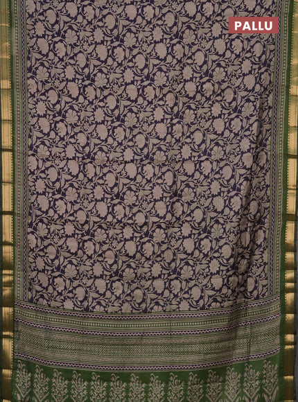 Semi maheshwari cotton saree blue and sap green with allover kalamkari prints and zari woven border