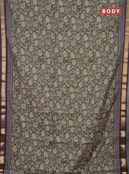 Semi maheshwari cotton saree sap green and dark blue with allover kalamkari prints and zari woven border