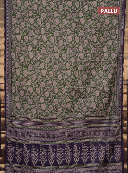 Semi maheshwari cotton saree sap green and dark blue with allover kalamkari prints and zari woven border
