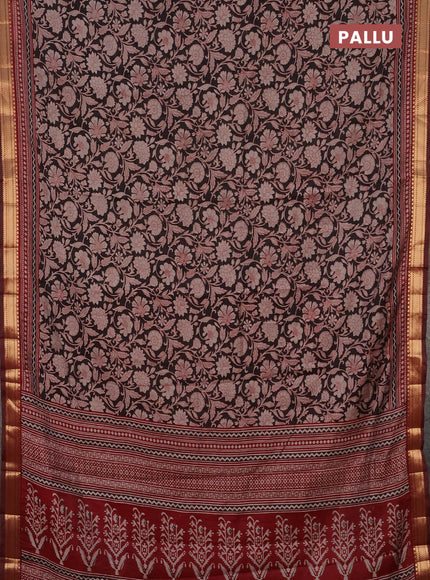 Semi maheshwari cotton saree black and maroon with allover kalamkari prints and zari woven border