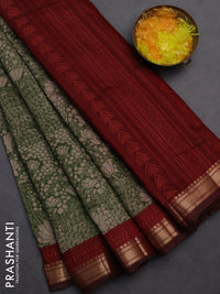 Semi maheshwari cotton saree sap green and maroon with allover pichwai prints and zari woven border