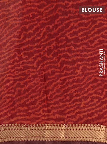 Semi maheshwari cotton saree sap green and maroon with allover pichwai prints and zari woven border