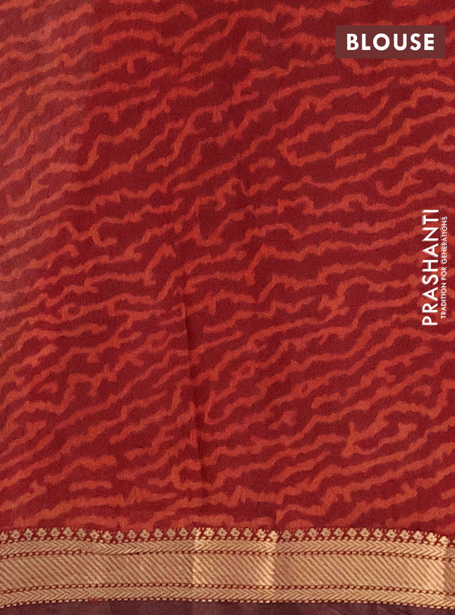 Semi maheshwari cotton saree sap green and maroon with allover pichwai prints and zari woven border