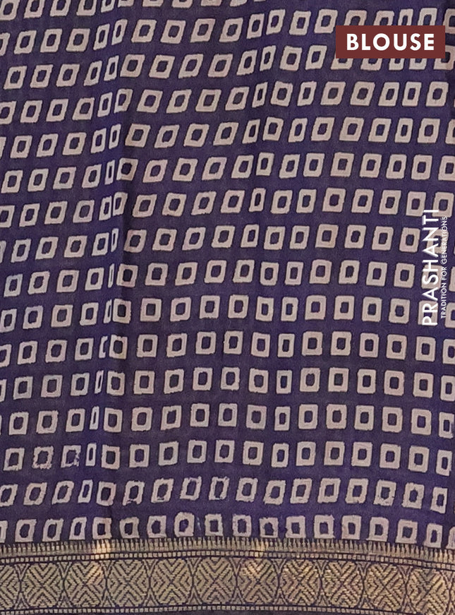 Semi maheshwari cotton saree sap green and dark blue with allover kalamkari prints and zari woven border