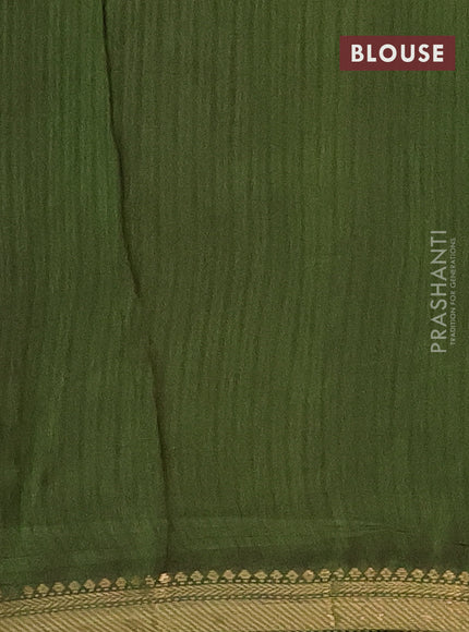 Semi maheshwari cotton saree beige and sap green with allover kalamkari prints and zari woven border