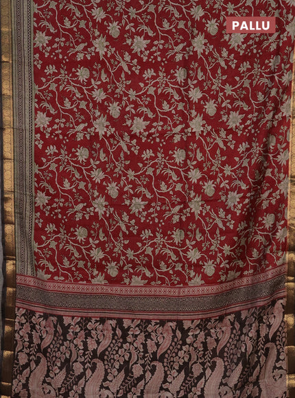 Semi maheshwari cotton saree maroon and black with allover kalamkari prints and zari woven border