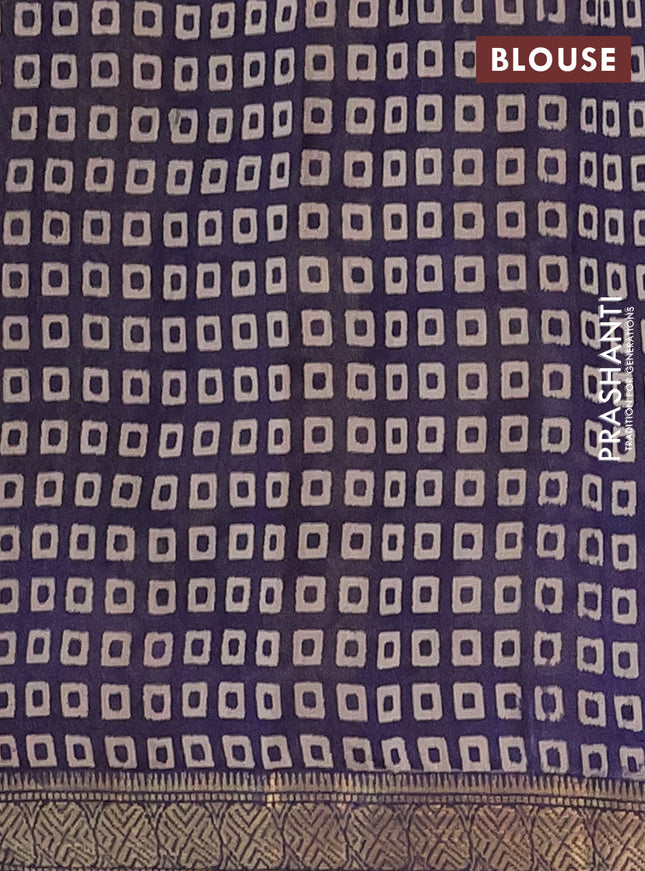 Semi maheshwari cotton saree sap green and deep jamun with allover kalamkari prints and zari woven border