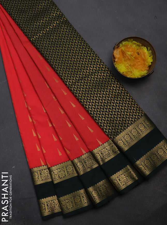 Semi kanchipuram silk saree candy pink and bottle green with zari woven buttas and rettapet zari woven korvai border