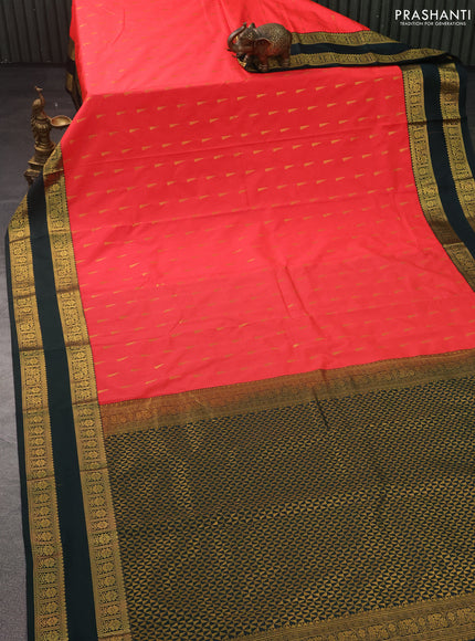 Semi kanchipuram silk saree candy pink and bottle green with zari woven buttas and rettapet zari woven korvai border