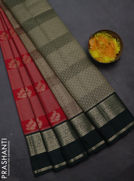 Semi kanchipuram silk saree pink and bottle green with allover zari stripes & buttas and rettapet zari woven korvai border
