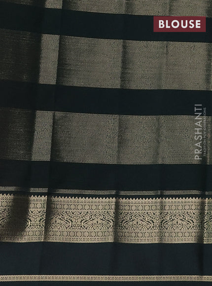 Semi kanchipuram silk saree pink and bottle green with allover zari stripes & buttas and rettapet zari woven korvai border