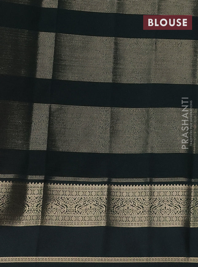 Semi kanchipuram silk saree pink and bottle green with allover zari stripes & buttas and rettapet zari woven korvai border