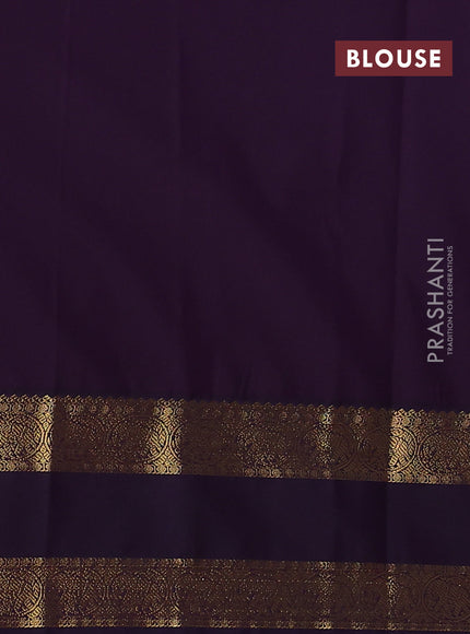 Semi kanchipuram silk saree teal blue and deep jamun with zari woven buttas and rettapet zari woven korvai border