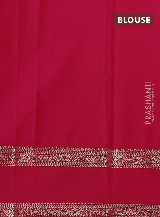 Semi kanchipuram silk saree mild pista green and pink with allover zari woven stripes pattern and rettapet zari woven korvai border