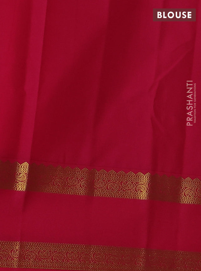 Semi kanchipuram silk saree peacock blue and pink with allover zari stripes & buttas and rettapet zari woven korvai border