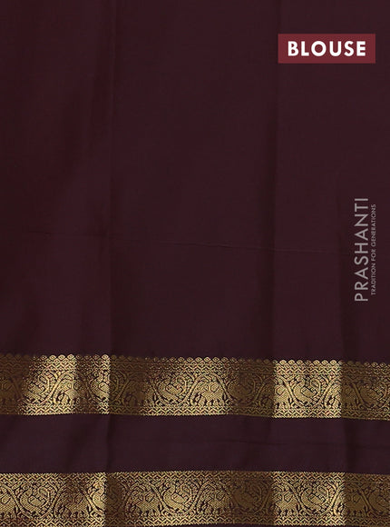 Semi kanchipuram silk saree teal green and deep maroon with zari woven buttas and rettapet zari woven korvai border