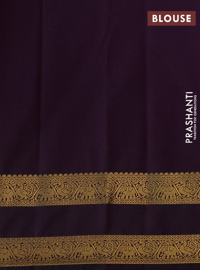 Semi kanchipuram silk saree orange and deep jamun with zari woven buttas and rettapet zari woven korvai border