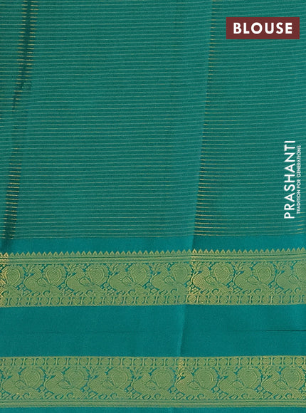 Semi kanchipuram silk saree pink and teal green with allover small zari checks & buttas and zari woven korvai border