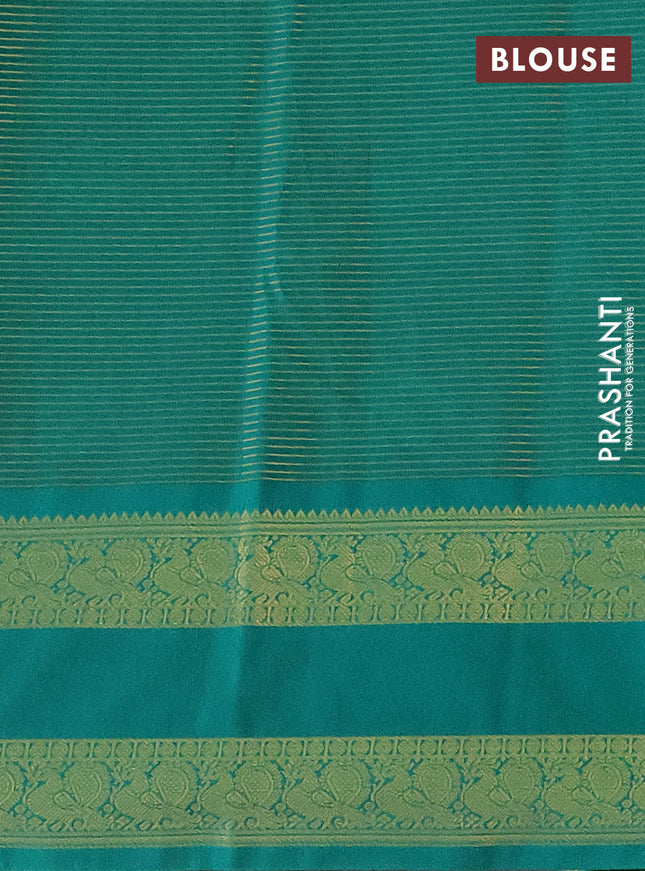 Semi kanchipuram silk saree deep jamun and teal green with allover small zari checks & buttas and zari woven korvai border