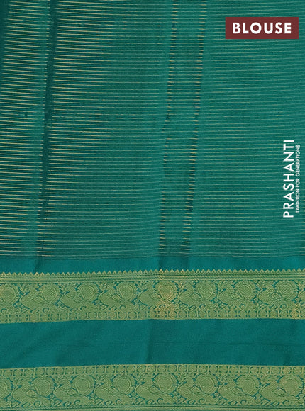 Semi kanchipuram silk saree pink and teal green with allover small zari checks & buttas and zari woven korvai border