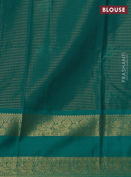 Semi kanchipuram silk saree dual shade of maroon and teal green with allover small zari checks & buttas and rettapet zari woven korvai border