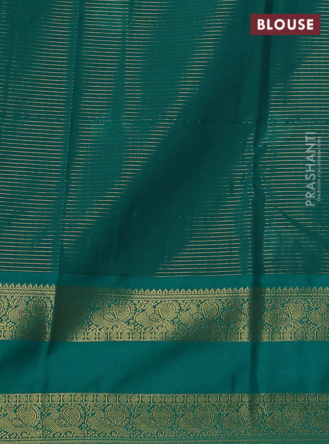 Semi kanchipuram silk saree dual shade of maroon and teal green with allover small zari checks & buttas and rettapet zari woven korvai border