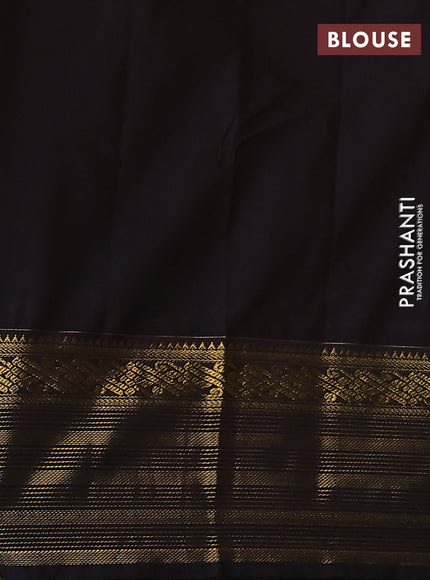Semi kanchipuram silk saree light green and deep coffee brown with zari woven buttas and zari woven korvai border