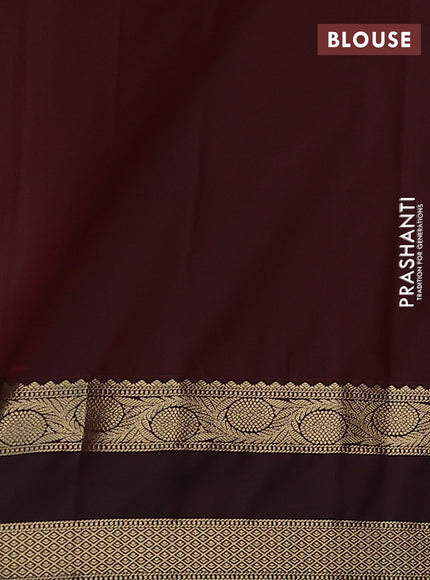 Semi kanchipuram silk saree mustard yellow and deep maroon with allover small zari checks & buttas and rettapet zari woven korvai border