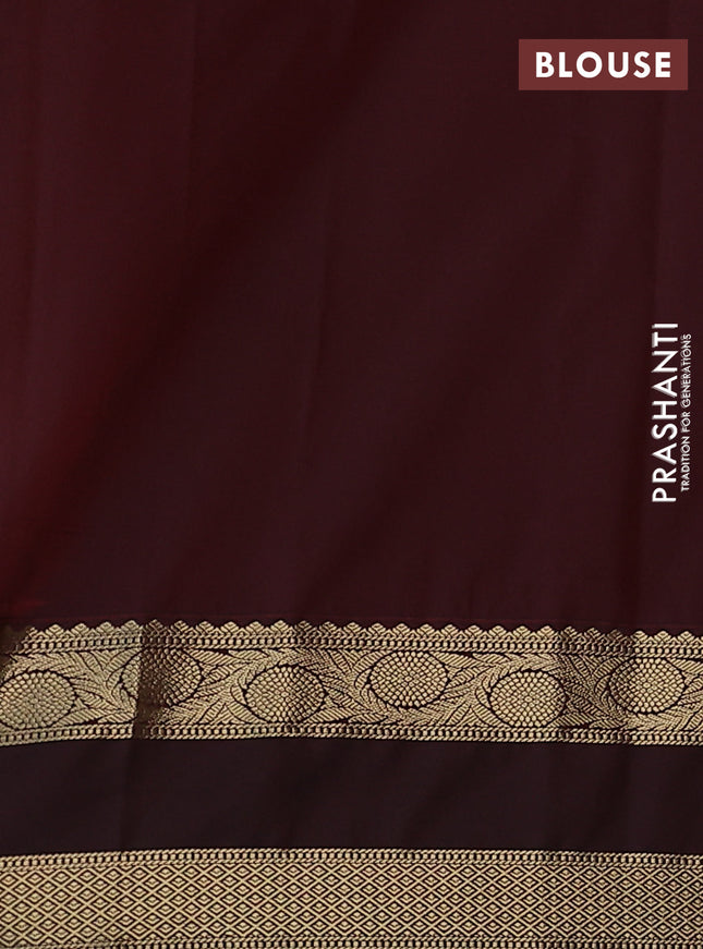 Semi kanchipuram silk saree mustard yellow and deep maroon with allover small zari checks & buttas and rettapet zari woven korvai border