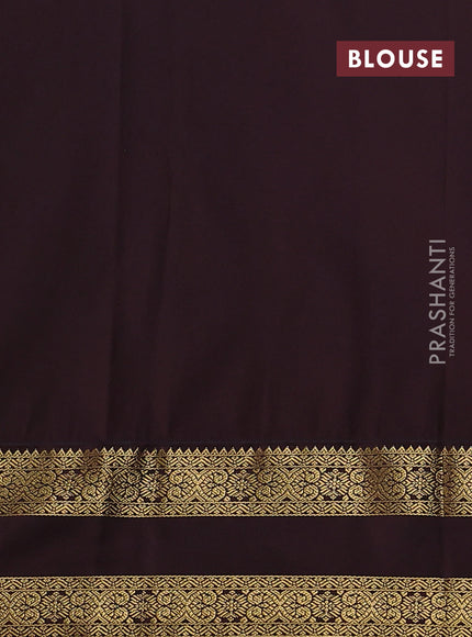 Semi kanchipuram silk saree light green and coffee brown with allover zari weaves & buttas and rettapet zari woven korvai border