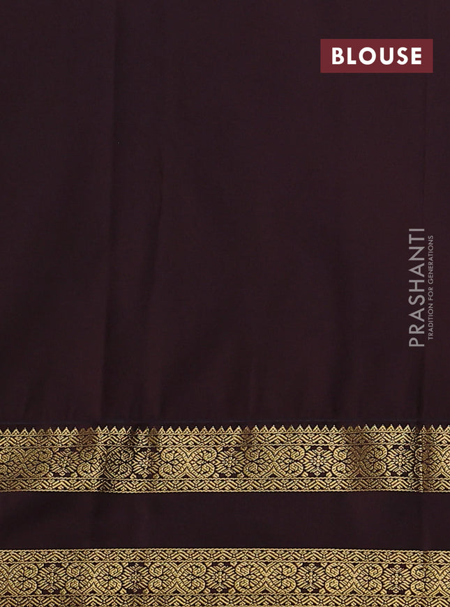 Semi kanchipuram silk saree light green and coffee brown with allover zari weaves & buttas and rettapet zari woven korvai border