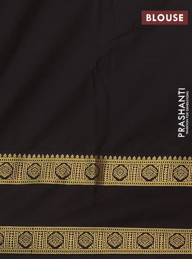 Semi kanchipuram silk saree light green and coffee brown with zari woven buttas and rettapet zari woven korvai border