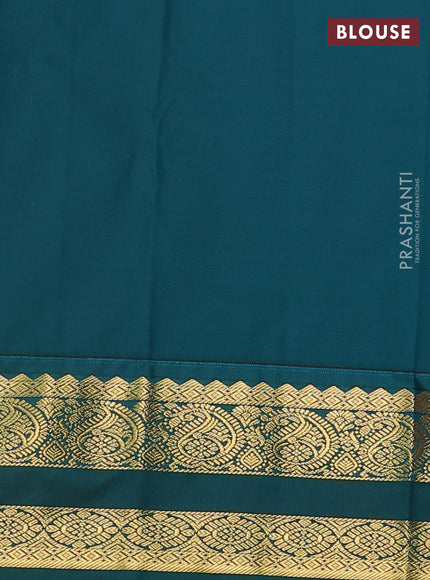 Semi kanchipuram silk saree candy pink and peacock green with allover zari weaves & buttas and zari woven korvai border