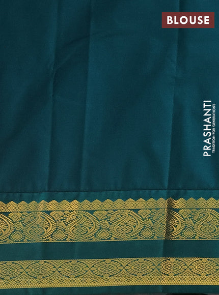 Semi kanchipuram silk saree sunset orange and peacock green with allover zari weaves & buttas and zari woven korvai border