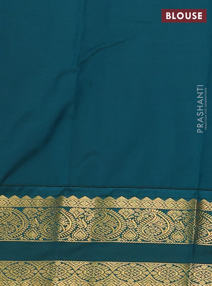 Semi kanchipuram silk saree candy pink and peacock green with allover zari weaves & buttas and zari woven korvai border