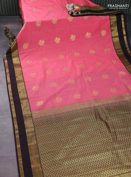 Semi kanchipuram silk saree PINK and coffee brown with zari woven buttas and rettapet zari woven korvai border