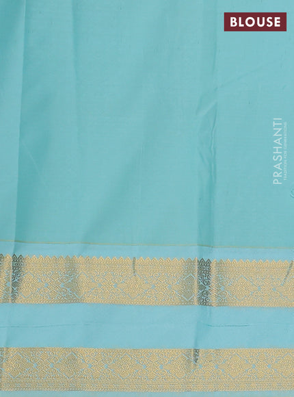 Semi kanchipuram silk saree purple and light blue with allover zari weaves & buttas and rettapet zari woven korvai border