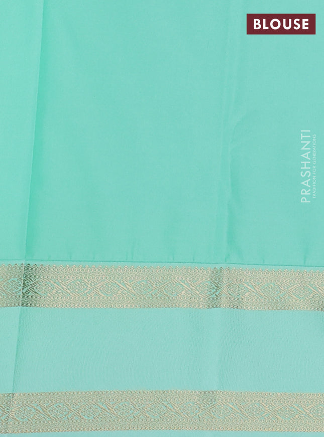 Semi kanchipuram silk saree brown and teal green with allover zari weaves & buttas and rettapet zari woven korvai border