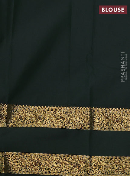 Semi kanchipuram silk saree off white and bottle green with annam zari woven buttas and rettapet zari woven korvai border