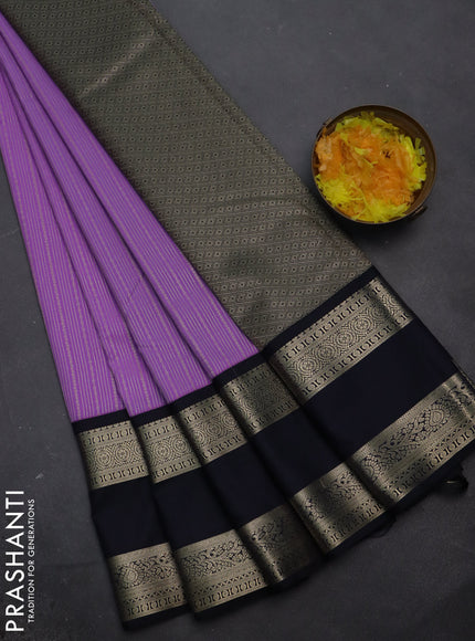 Semi kanchipuram silk saree lavender and navy blue with allover zari weaves and rettapet zari woven korvai border
