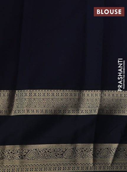 Semi kanchipuram silk saree lavender and navy blue with allover zari weaves and rettapet zari woven korvai border